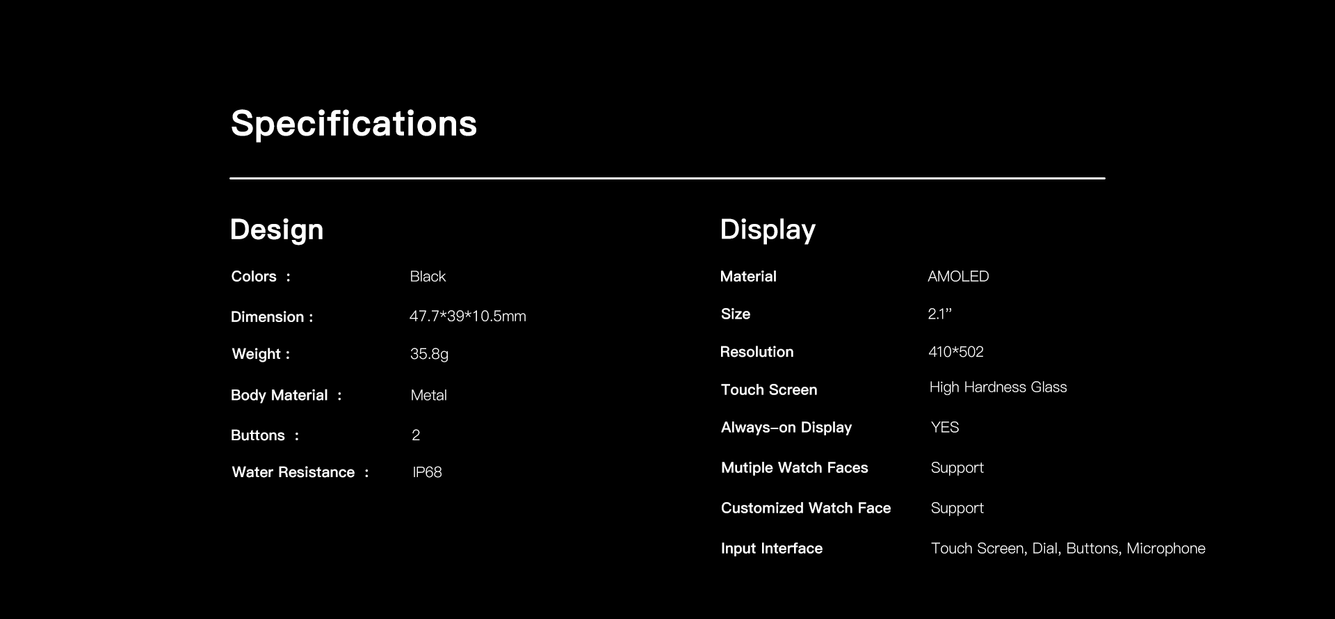 Kieslect Smart Watch Balancs Specification