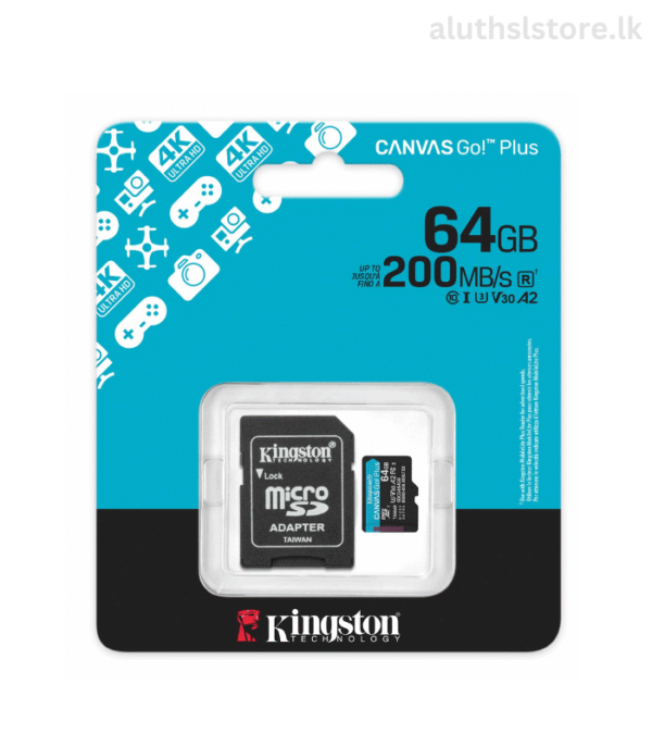 Kingston Canvas Go Plus Micro SD Card (With Adapter) 4K VideosAction Cams 200MBs SDCG4 64GB